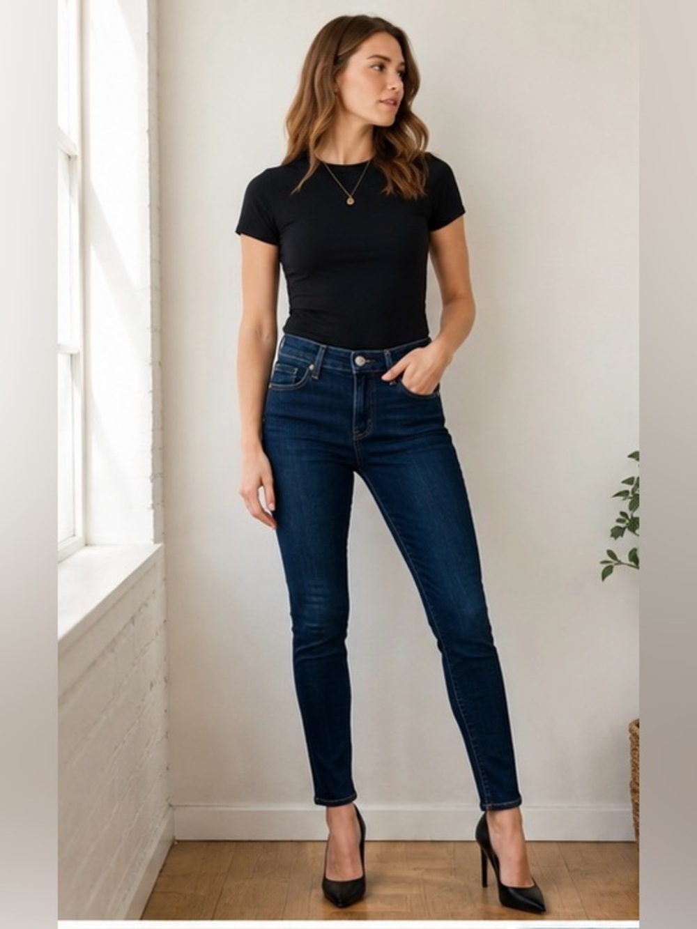 rag & bone Nina High Rise Skinny Jeans Dark Indigo Stretch Denim Size 25